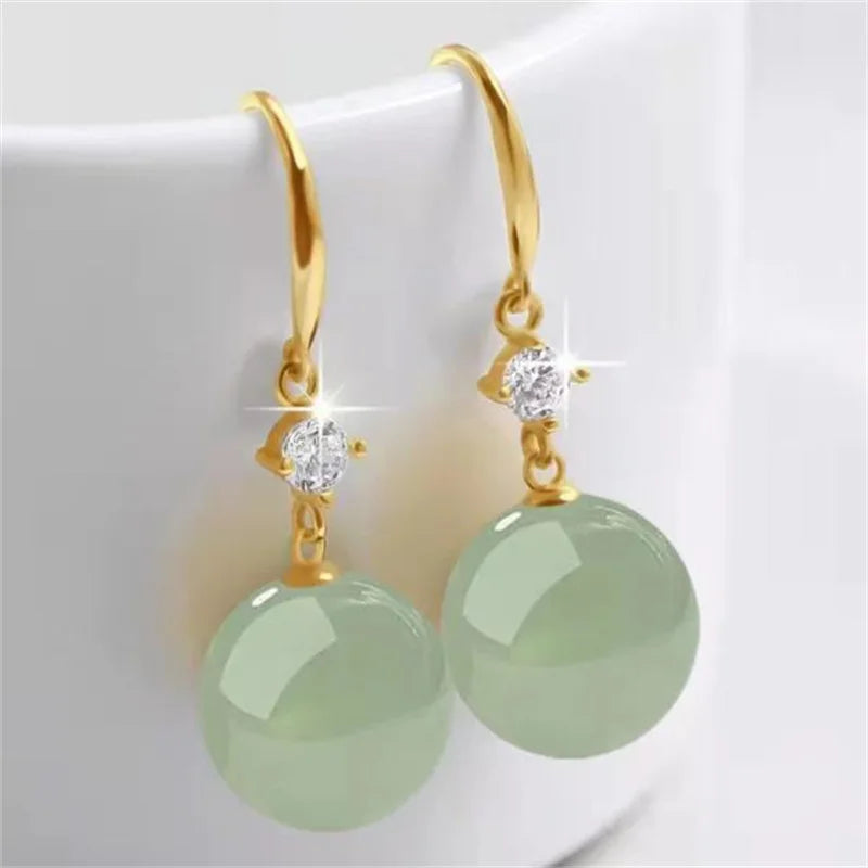 Green Hotan Natural Stone 18k Gold 925 Silver Stud Earring