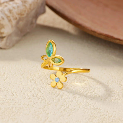 Elegant Zircon Flower Butterfly Rings