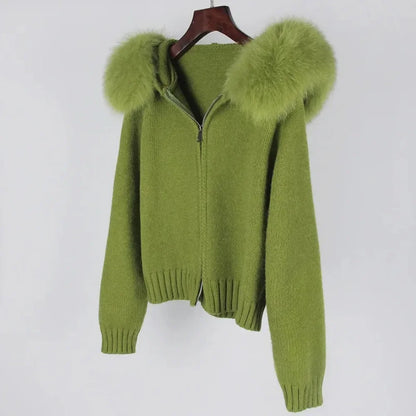 Hooded Real Fox Fur Collar Jacket