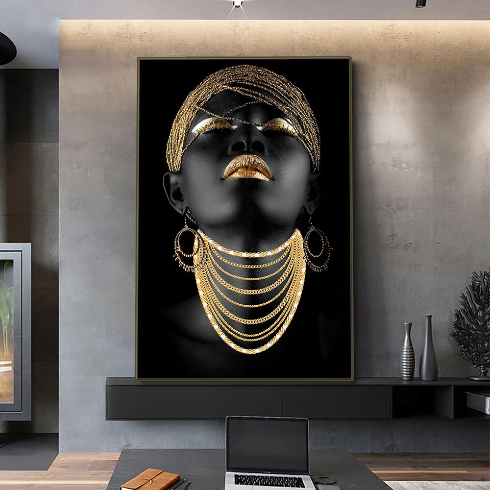 African Women Classic Black Gold Gestures Posters Female Portraits Canvas