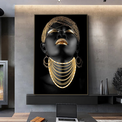 African Women Classic Black Gold Gestures Posters Female Portraits Canvas