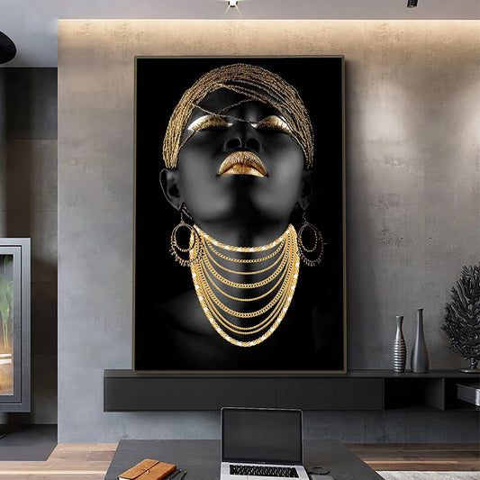 African Women Classic Black Gold Gestures Posters Female Portraits Canvas