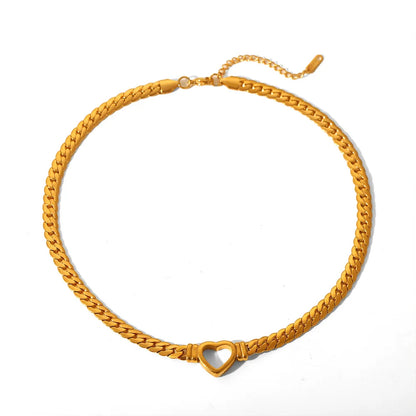 Stainless Steel Solid Gold Pvd Plated Chunky Thick Chain Hollow Heart Choker Necklace