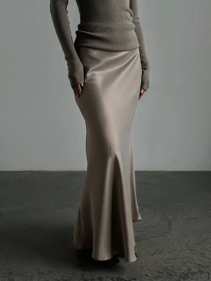 Faldas largas informales de satén, sueltas, de talle alto