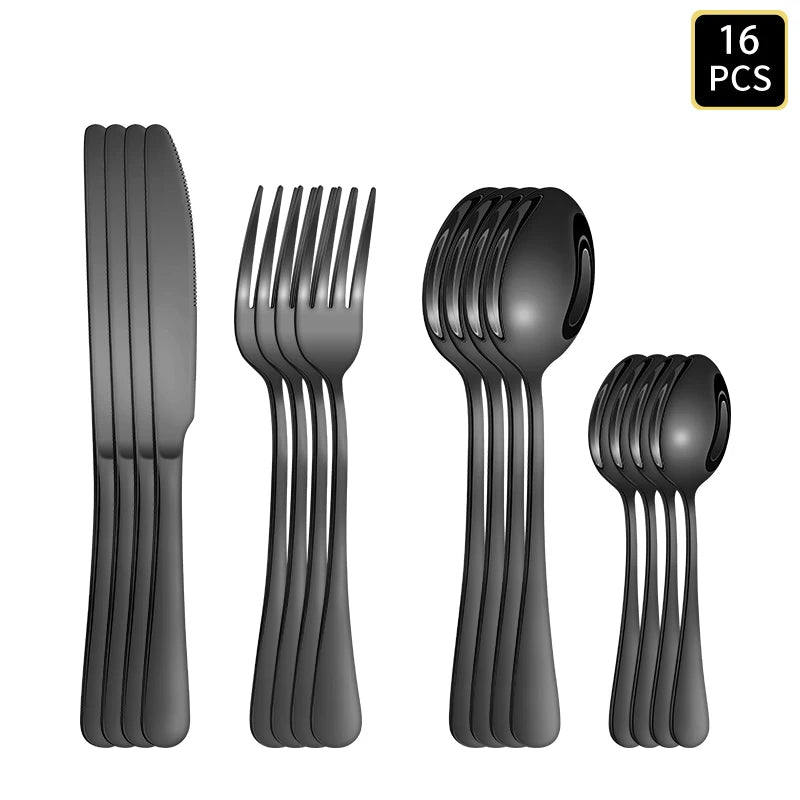 4/6/16/24pcs Black stainless steel cutlery cutlery set