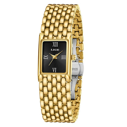 Quartz Silver Simple Square Luxury Stainless Steel Folding Wristwatch
