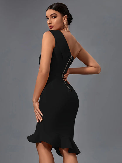 Mermaid Midi Bandage Bodycon Elegant Sexy One Shoulder Dress