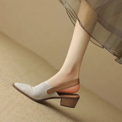 Knitted Mesh Breathable Hollow Out Thick Heel Sandals