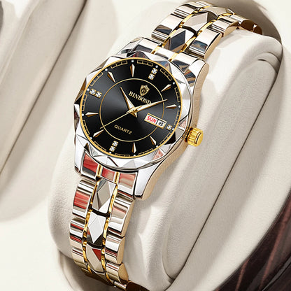 Luxury Ladies Quartz Waterproof Luminous Date Stainless Stain Wristwatch