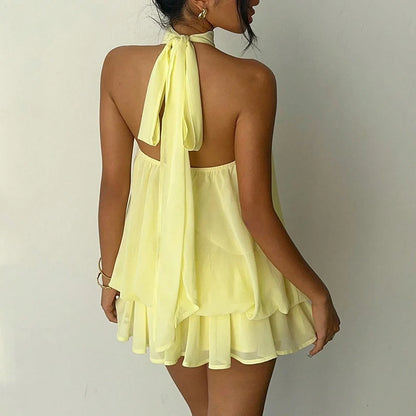 Halter Sleeveless Off Shoulder Backless Mini Dress