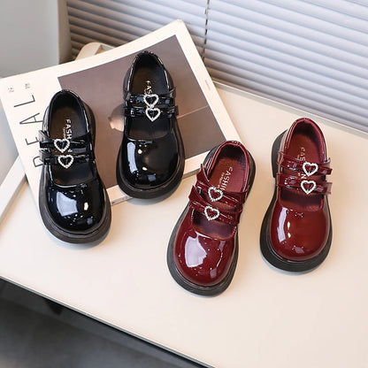 Leather Elegant Mary Janes Chunky Hook-loop 26-36 Shoes