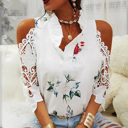 Sexy Flower Elegant Short Sleeve Shirt