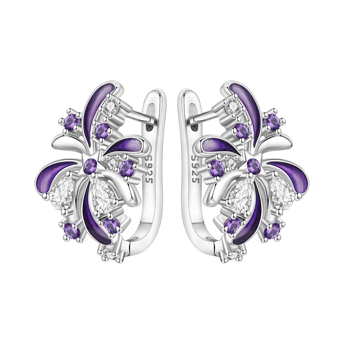 Orstarry Original 925 Sterling Silver Blue Iris Flower Earrings