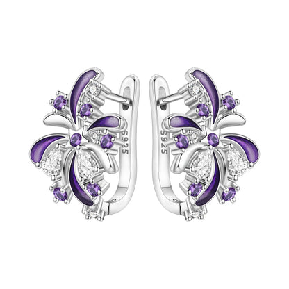 Orstarry Original 925 Sterling Silver Blue Iris Flower Earrings
