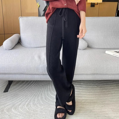 Autumn Winter High End Knitted Wide Casual Straight Pants
