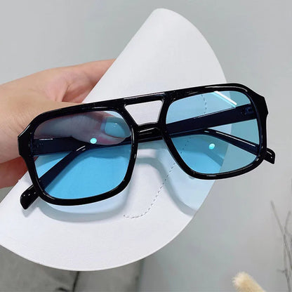 Retro Square Double Beam Yellow Oversized Sunglasses