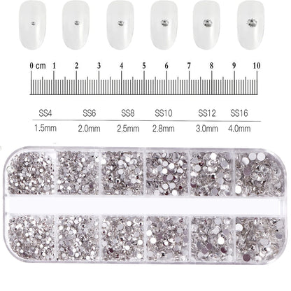 12Gird 3D Glass AB Crystal Nail Art Rhinestones Kit