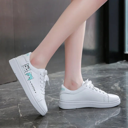 Breathable Vulcanized Cute Cat Cartoon Lace Casual Sneakers