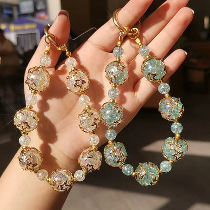 Short Phone Lanyard Wrist Dreamy Starry Sky Crystal Bead
