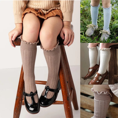 Ruffle Knee High Socks Baby Girls Toddlers Long Soft Cotton Sock 0-8Years