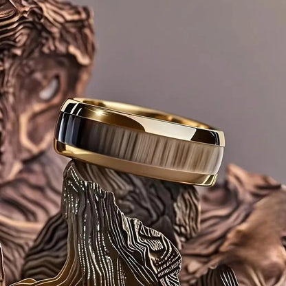 8MM Gold Stainless Steel Domed Red and Blue Stone Inlay Rings