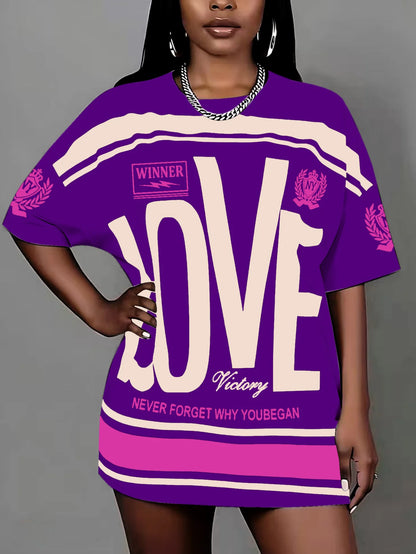 Plus size letter print T-shirt pullover