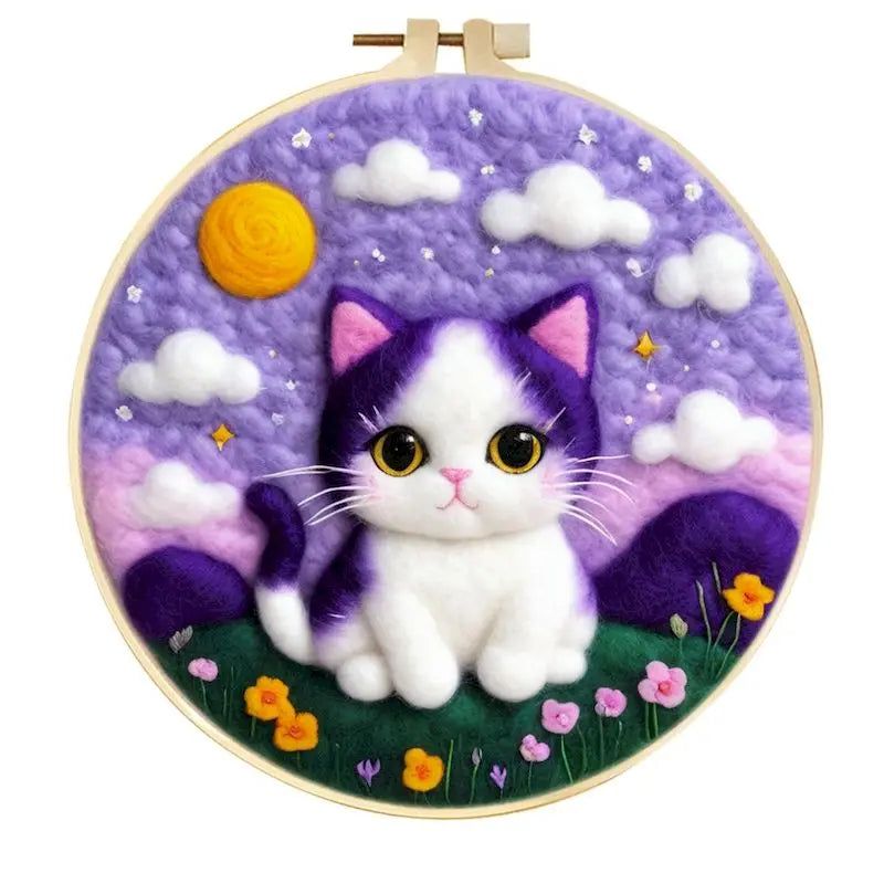 CHENISTORY Diy Poke Wool Felt Animals Cat Wool Needle Felt Set