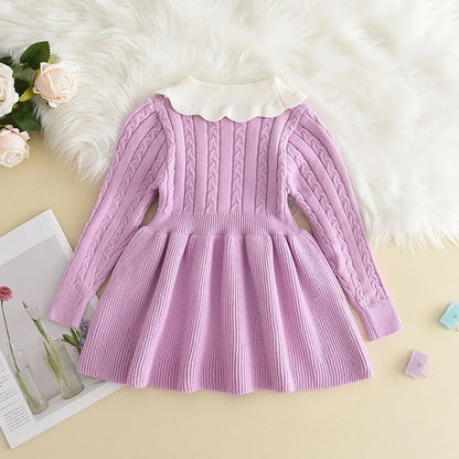 Winter Knitting Wool Long Sleeve Autumn Girls Ruffle Dress