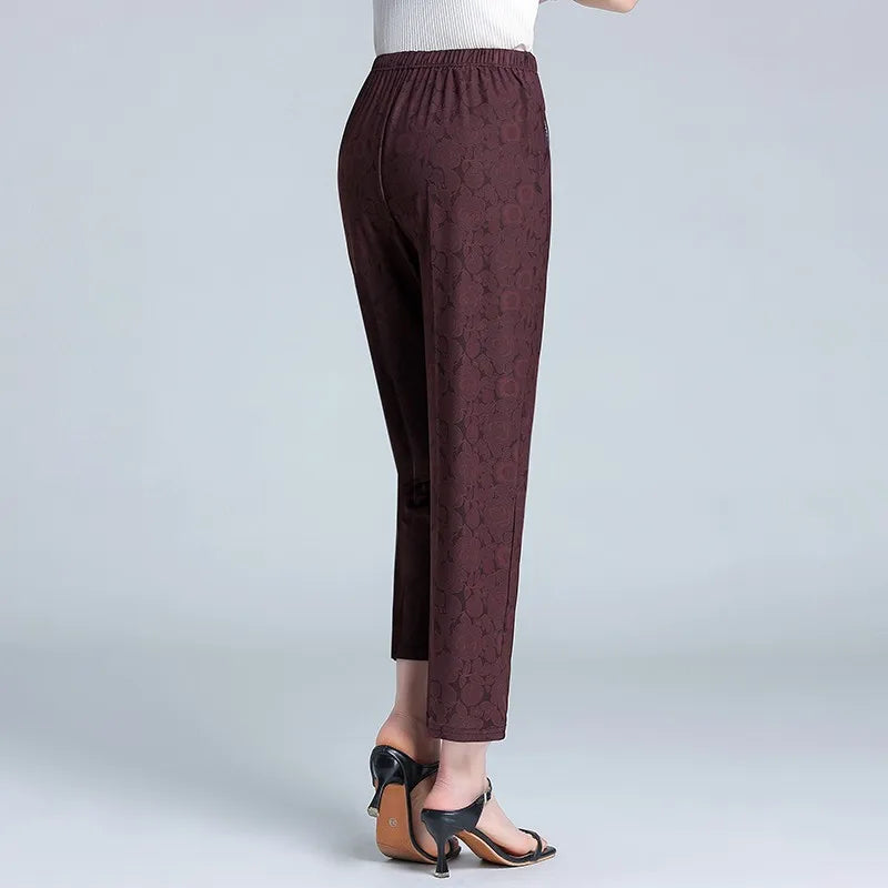 Plus Size Casual Classic Breathable Elastic Waist Flower Print Pants