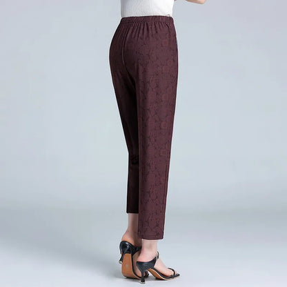 Plus Size Casual Classic Breathable Elastic Waist Flower Print Pants