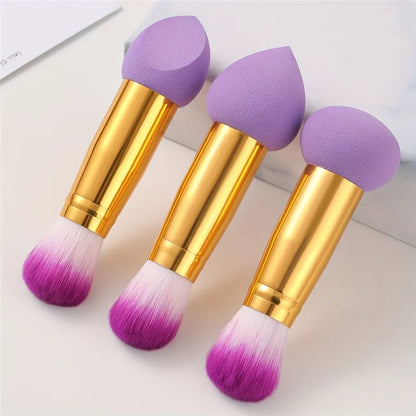 3 Pcs Double Ended Purple Makeup Sponge and Brush Set