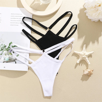 4Pcs Cotton Double Thin Belts Sexy Low Waist Lingerie