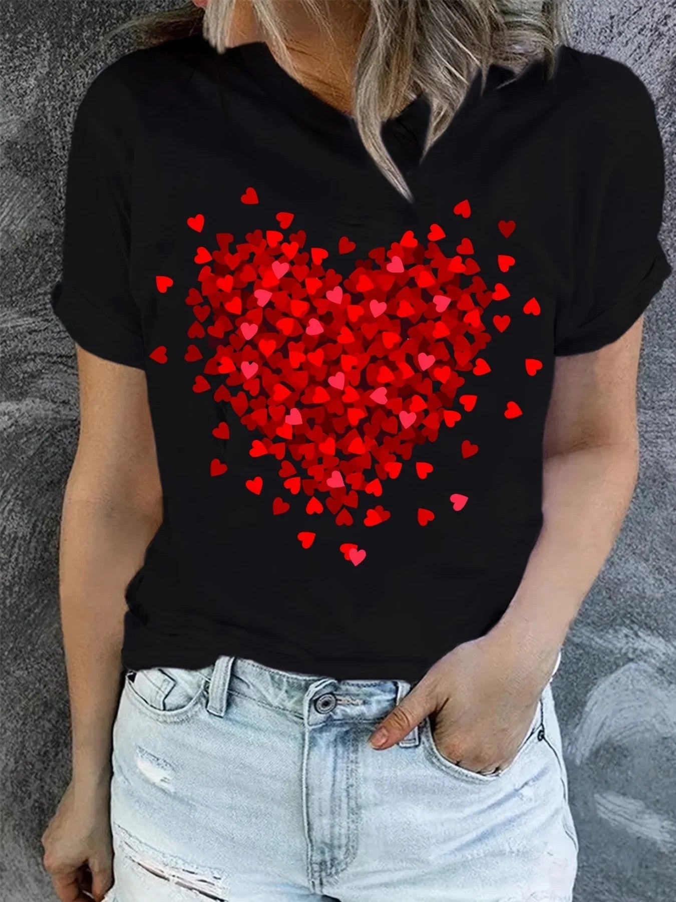 Red Heart Graphic Prints Short Sleeve Shirt
