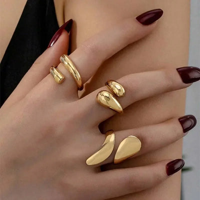 3Pcs/Set Vintage Gold Water Drop Rings