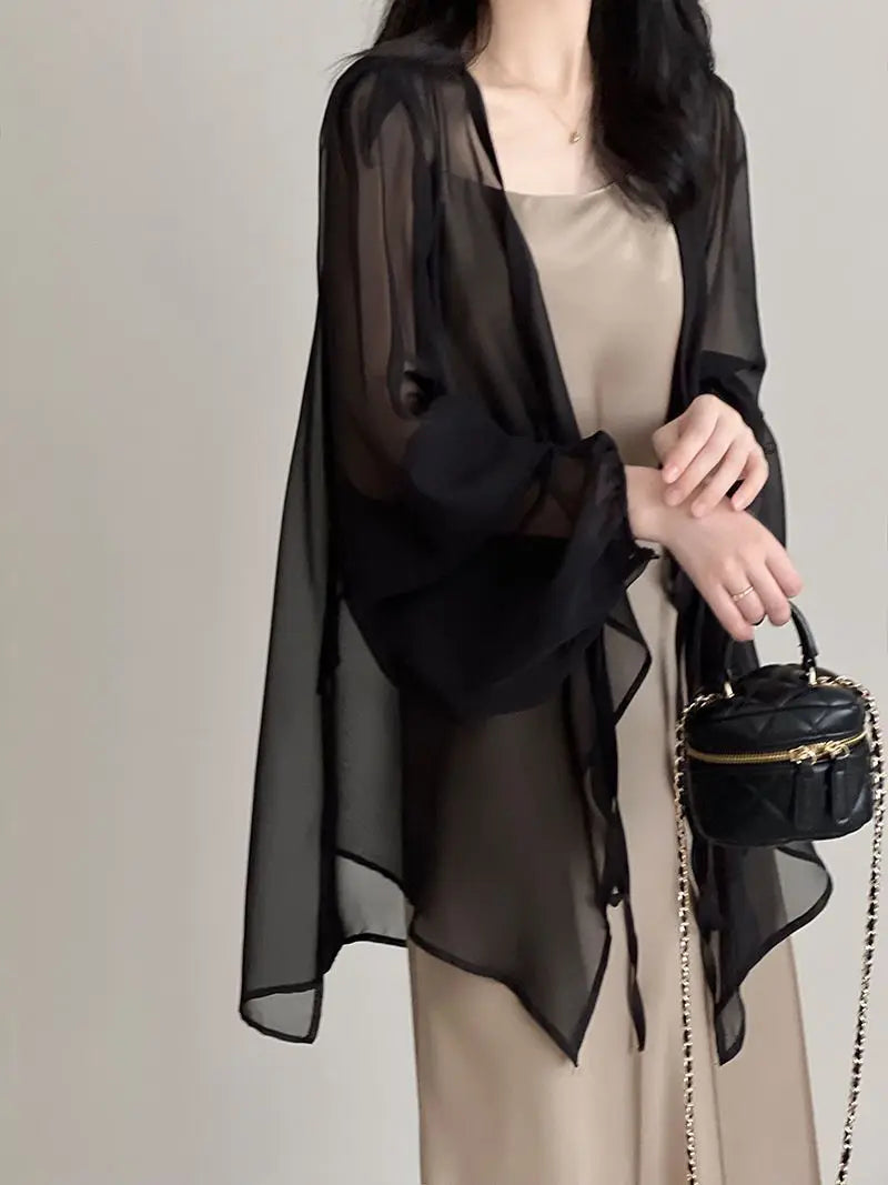 Loose Long Sleeve Open Stitch Korean Chiffon blouse