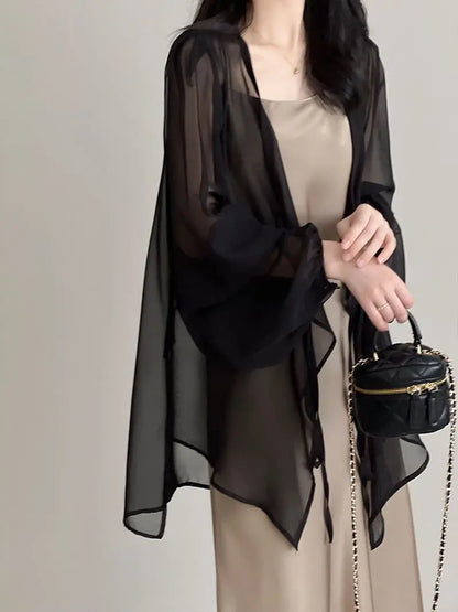 Loose Long Sleeve Open Stitch Korean Chiffon blouse