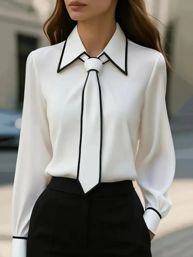 Tie lapel casual long-sleeved shirt
