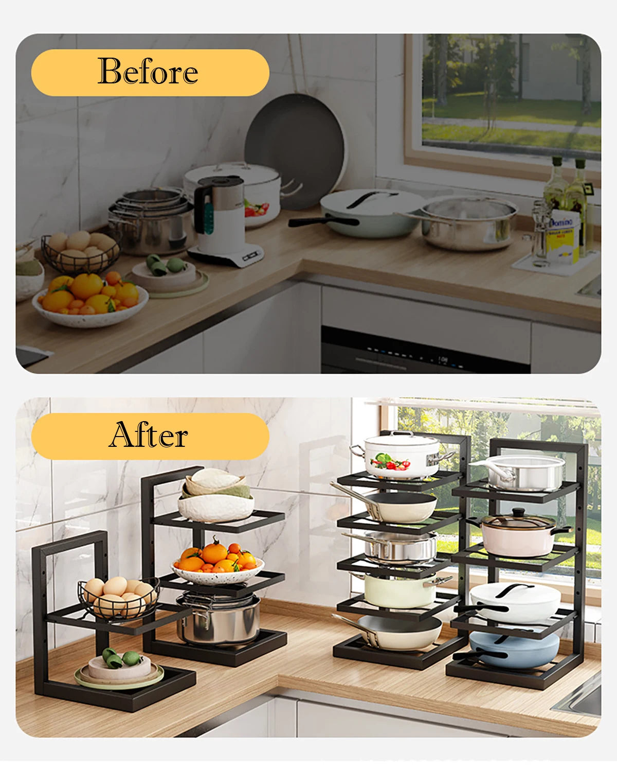 Adjustable Pot Rack Organizer Kitchen Stainless Steel Pot Storage Rack