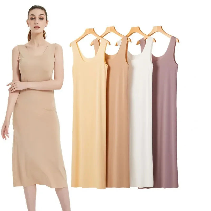 Ice Silk Slips Long Midi Dress