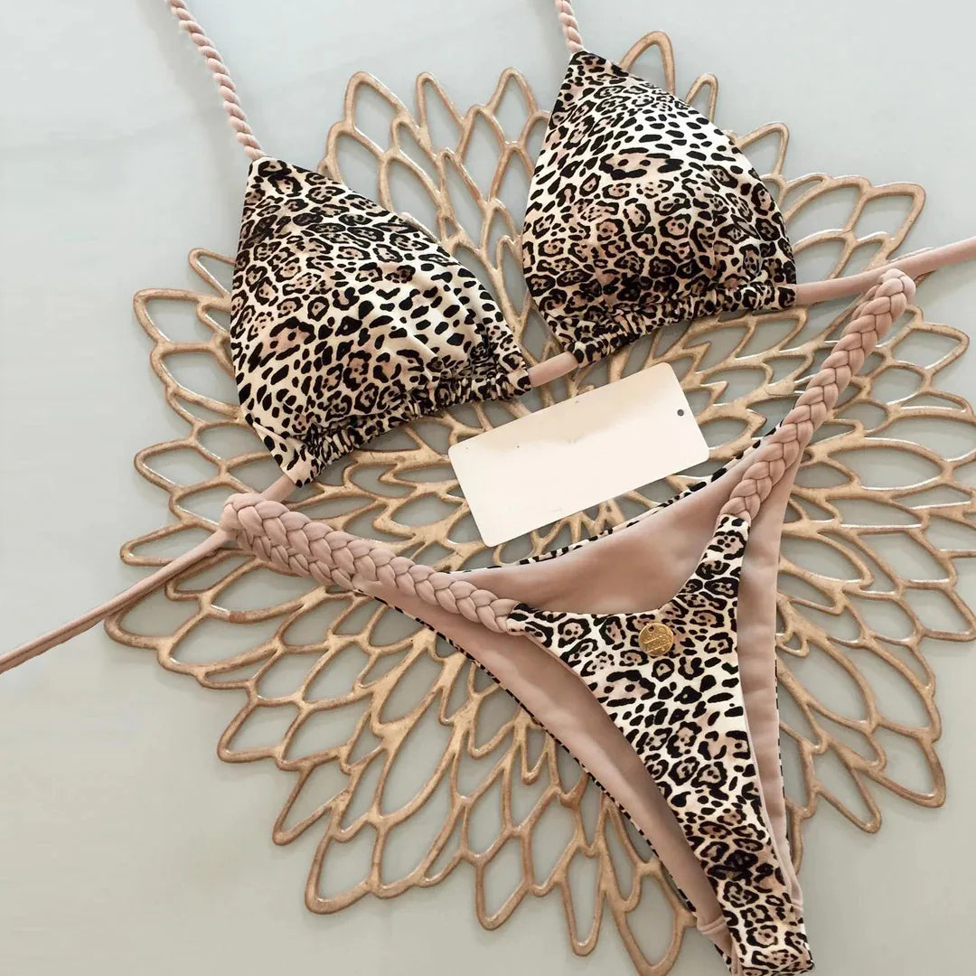 Split Print Swimwear G-string Bikini