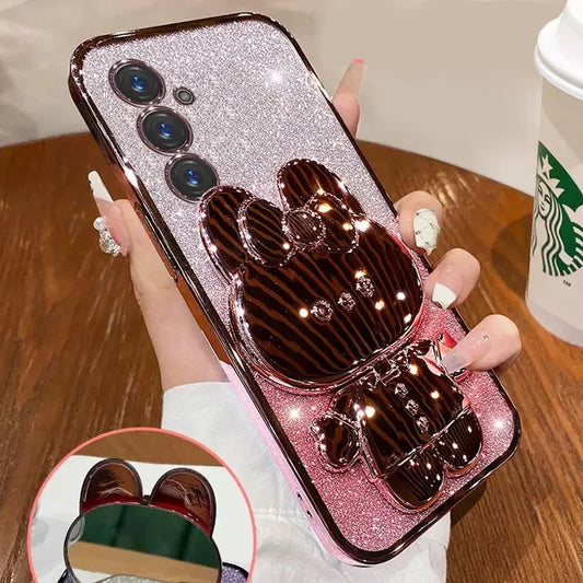Glitter Mirror Rabbit Stand Case For Samsung Cover