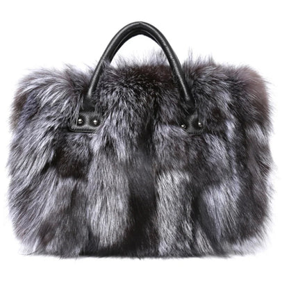 Real Fox Fur Large Size Plush Crossbody Luxury Handbags Fluffy Tote Bag