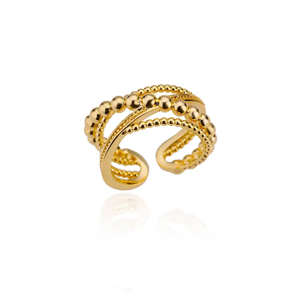 Stainless Steel Round Zircon Geometric Gold Crystal Ring
