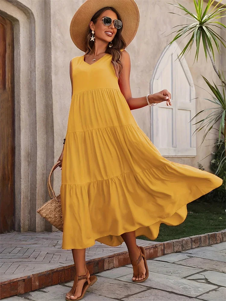 Casual Long Dresses V-neck Loose Dress