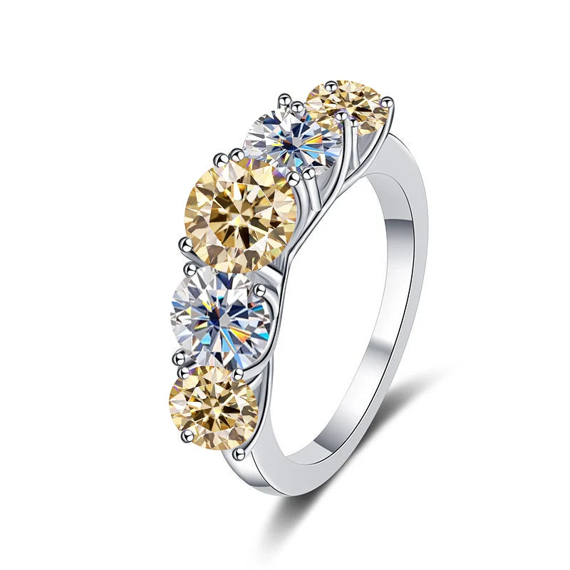 18k Plated 3.6CT All Moissanite 5 Stones Sparkling Diamond S925 Sterling Silver Rings