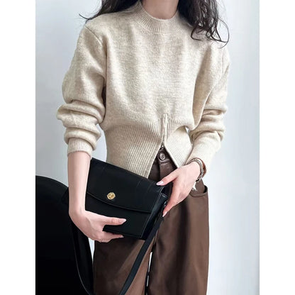 Autumn Korean Style O-neck Slim Fit Long Sleeved Knitted Sweater