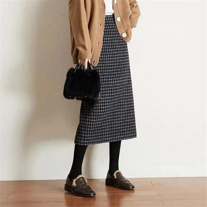 Y2k Slim Classic Plaid Midi Skirts Autumn Vintage Elegant Skirts