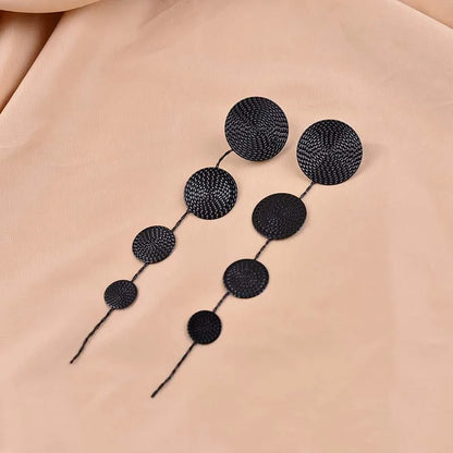 Vintage Metal Round Long Tassel Drop Earrings