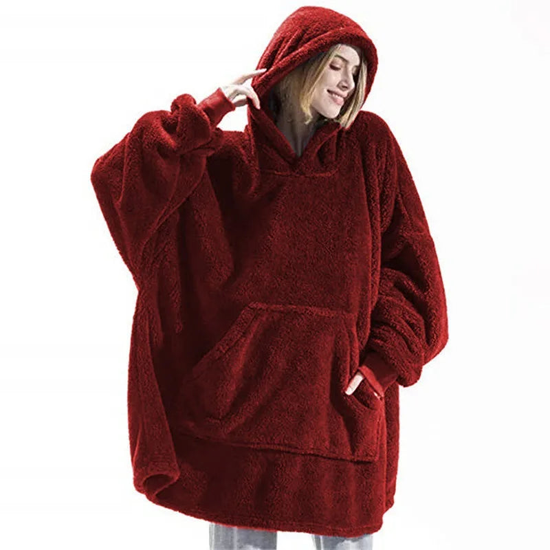 Thick Warm Hooded Outerwear Solid Elegant Soft Double Fleece Jacket pullover