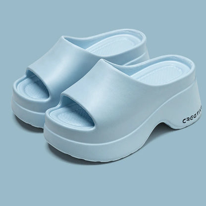 Elegant Pink Platform Wedge Heel Soft Lightweight Thick Bottom Slippers